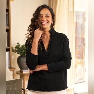 Frank & Eileen | Sweater | Black Patrick Triple Fleece Pullover Henley Xsmall